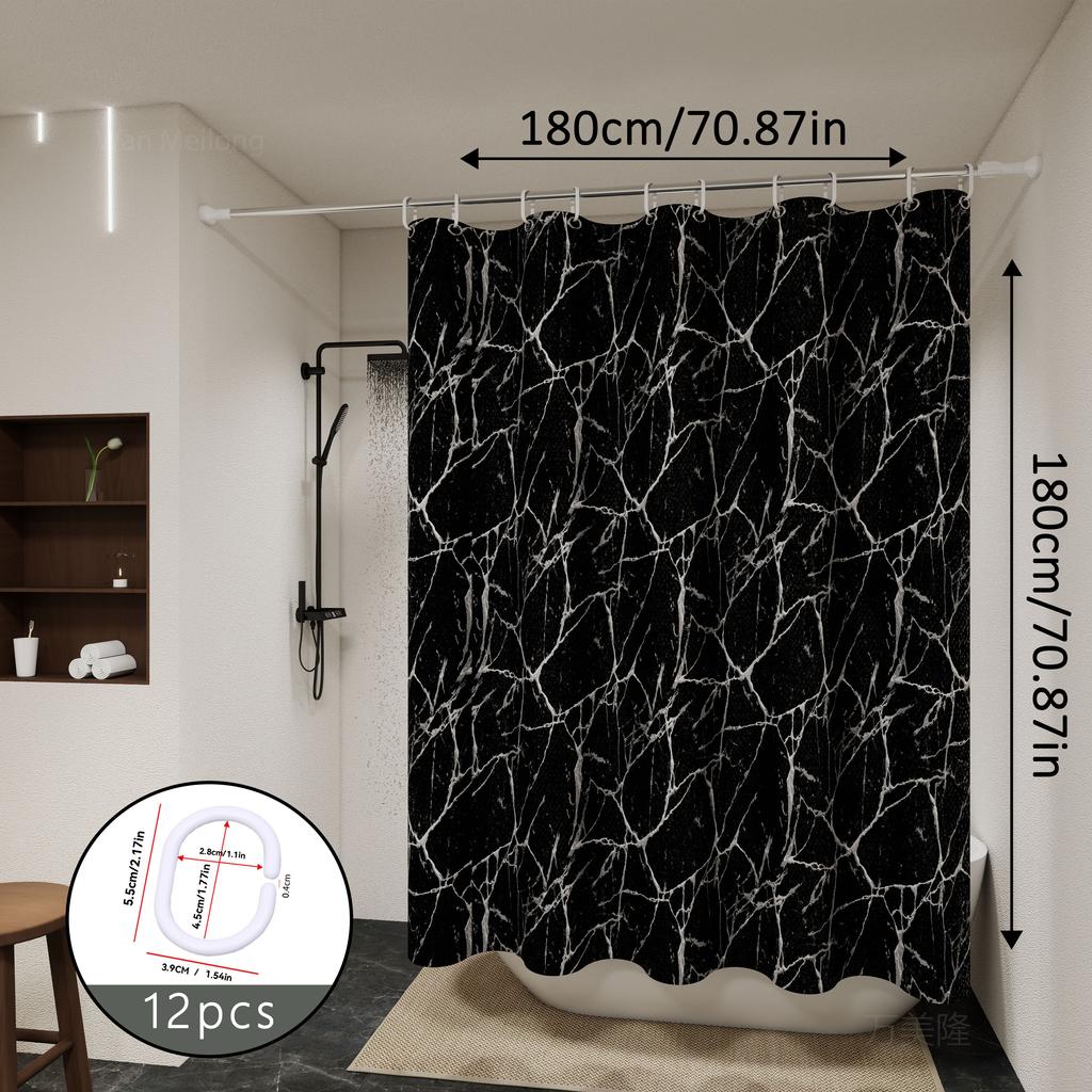 Fashionable and versatile black marble bathroom partition curtain, bathroom shower curtain, and toilet partition shielding curta