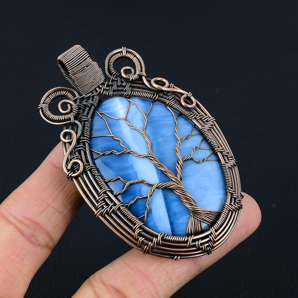 Tree Of Life Owyhee Opal Pendant, 999 Copper Wire Wrapped Jewelry, Gemstone Pendant, Gift For Her Handmade Dainty Jewelry