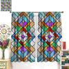 Stained Glass Curtains, Retro Colorful Style Art Printed Window Drapes for Bedroom Living Room Kitchen Decor Fabric 2 Panels