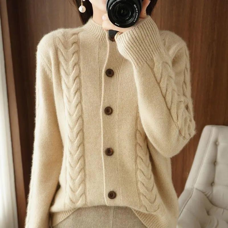Pull Manteau Cardigan pour Femmes Automne Hiver Grande Taille Couleur Unie Ample Manches Longues Pulls Tricotés Manteau