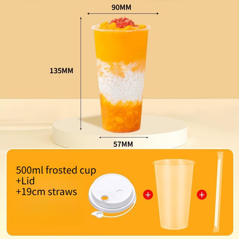 90mm Mouth Commercial PP Injection Cups  Disposable Milk Tea Cups with Lids Thickened High Transparent Plastic Drink CupsLarge Caliber Straws