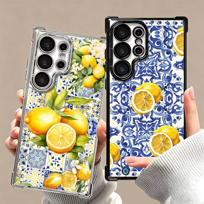 Mediterranean Lemon Soft Phone Case For Samsung Galaxy S26 Ultra S25 Edge S24 FE S23 Plus S22 S21 + S20 Plating Anti-Fall Fundas