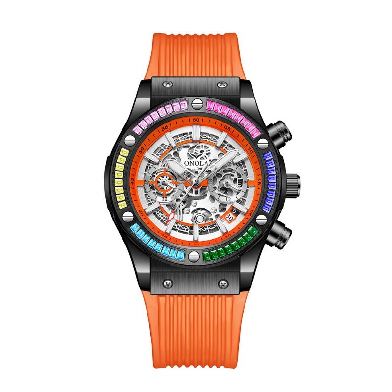 

Fashion Top Brand New Rainbow Diamond Multifunctional Quartz Watch Men s Waterproof Tape Luminous Men s Wristwatch