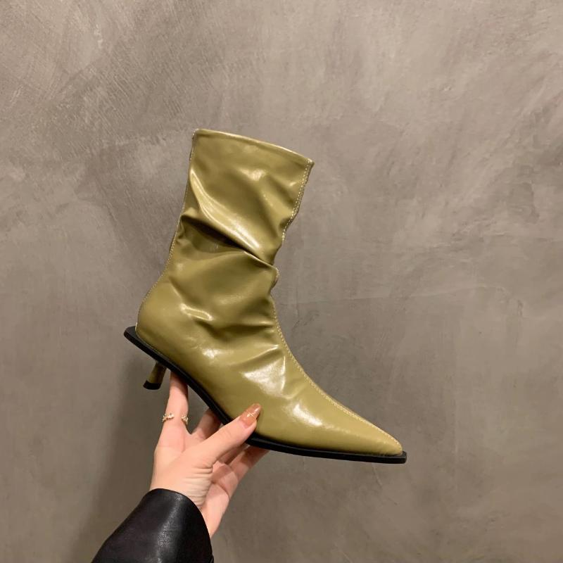 

Модные осенне-зимние ботинки для верховой езды, женские остроносые розовые облегающие ботинки, новые лакированные, на толстом модном высоком каблуке, короткие ботинки 35 зелёный