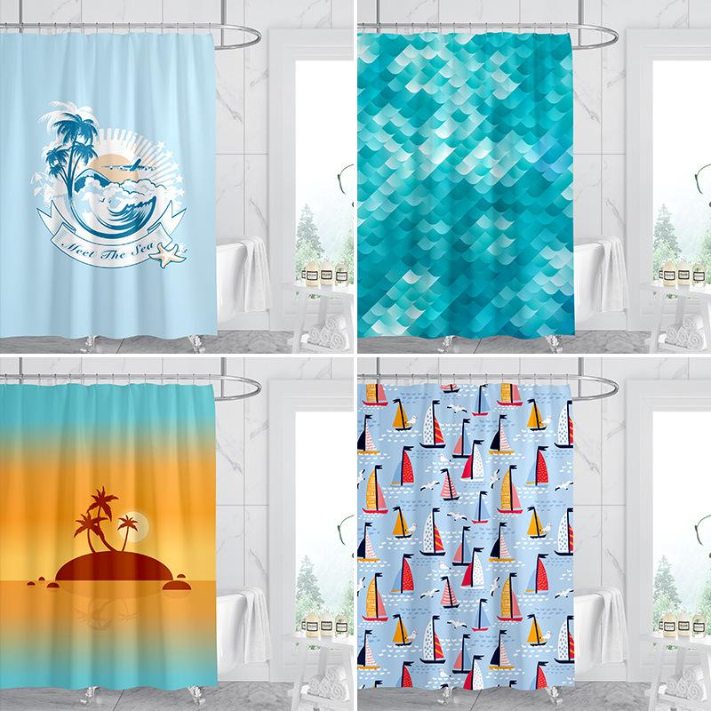 Jessica Chen Blue Ocean Washable Dirt-Resistant Shower Curtain Shower Head Waterproof Polyester Bath Curtain For Home Decor Accessories
