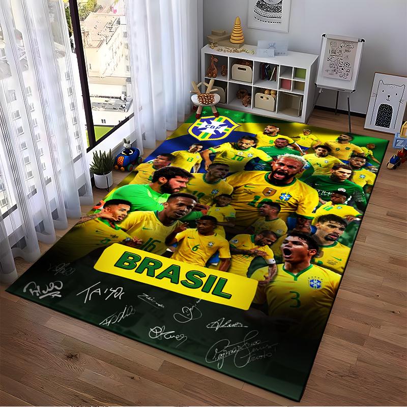Tappeto Squadra di Calcio del Brasile con Firme e Design Giallo-Verde Adatto per l'uso come antiscivolo per soggiorno camera da letto divani