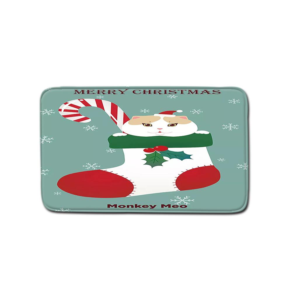 Christmas Shower Curtain Floor Mat Combination Four-Piece Set Bathroom Toilet Carpet Shower Room Mat Foot Mat