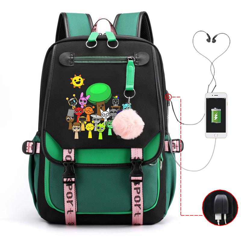 Personality Trend Cartoon Printing Double Shoulder College Style Student Leisure Schoolbag Multi-function Large Capacity