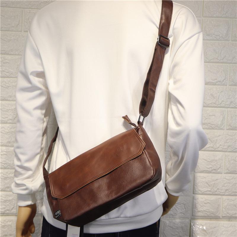 Threebox Retro Japanese Men's Soft Leather Shoulder Messenger Bag