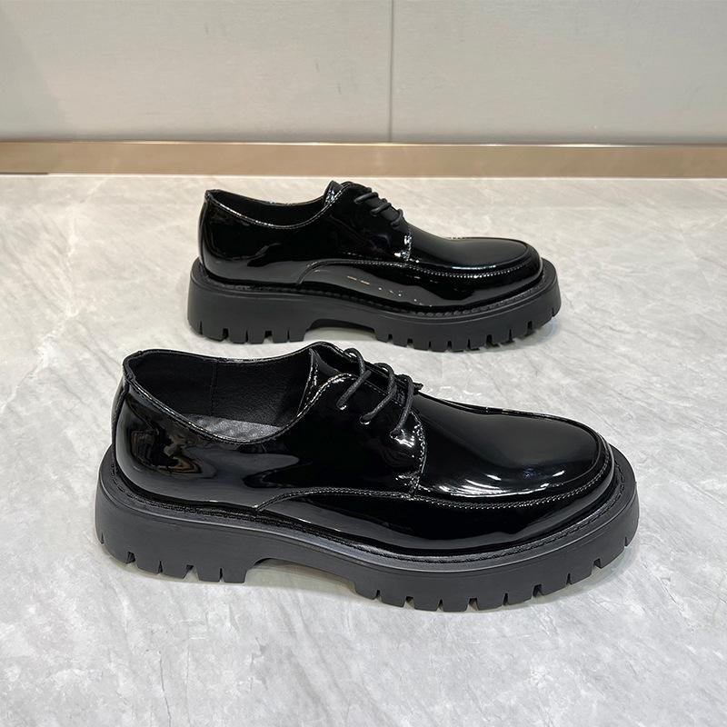 Casual British style versatile height increase round head business dress black thick bottom Korean version men's leather shoes