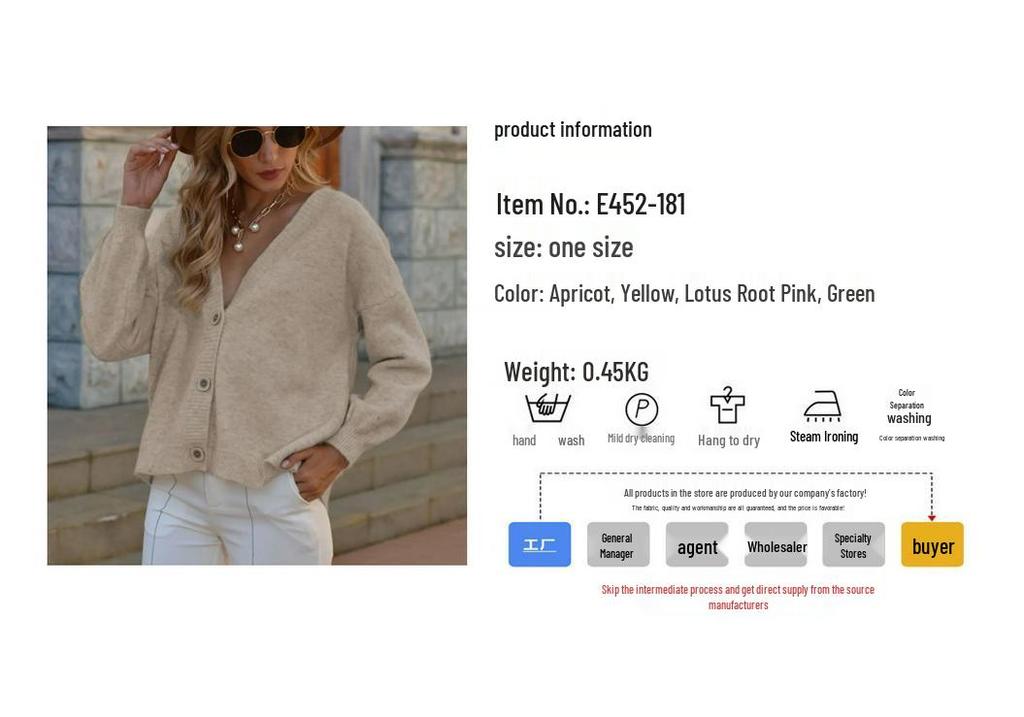 Neuer lässiger Strick-Cardigan mit V-Ausschnitt - Einfarbiges Damen-Oberteil für Herbst/Winter
