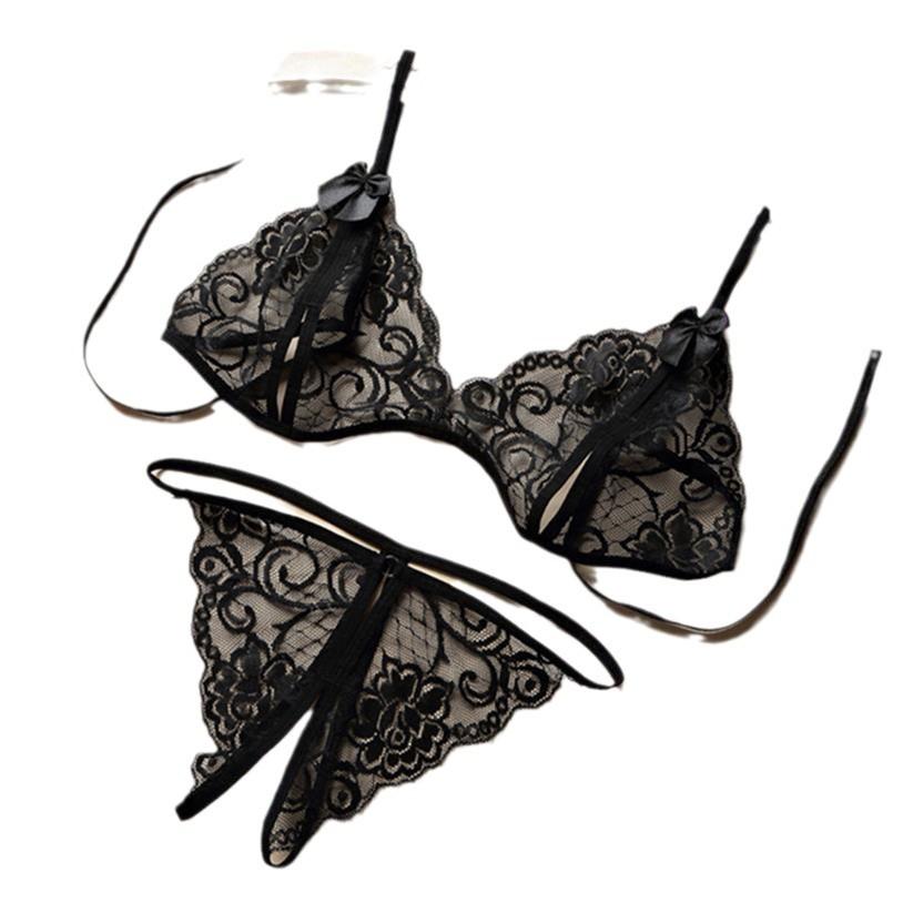 Open crotch three-point two-piece set, sexy lace underwear, women's sexy passion thong, one-click delivery.