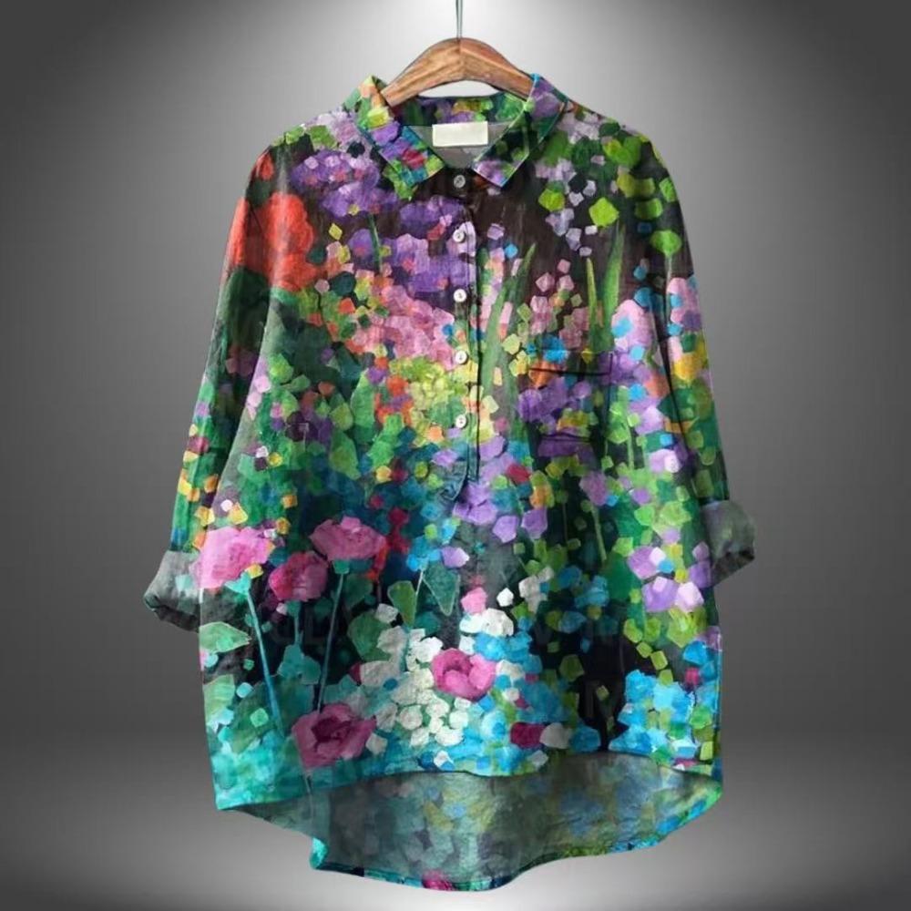 Vintage Lovely Floral Art Print Casual And Linen Shirt S