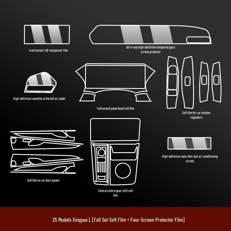 Compatible with 25 Geely Xingyue L Models: Interior Protection Film, Center Console Film, and Navigation Screen Tempered Glass Accessory.