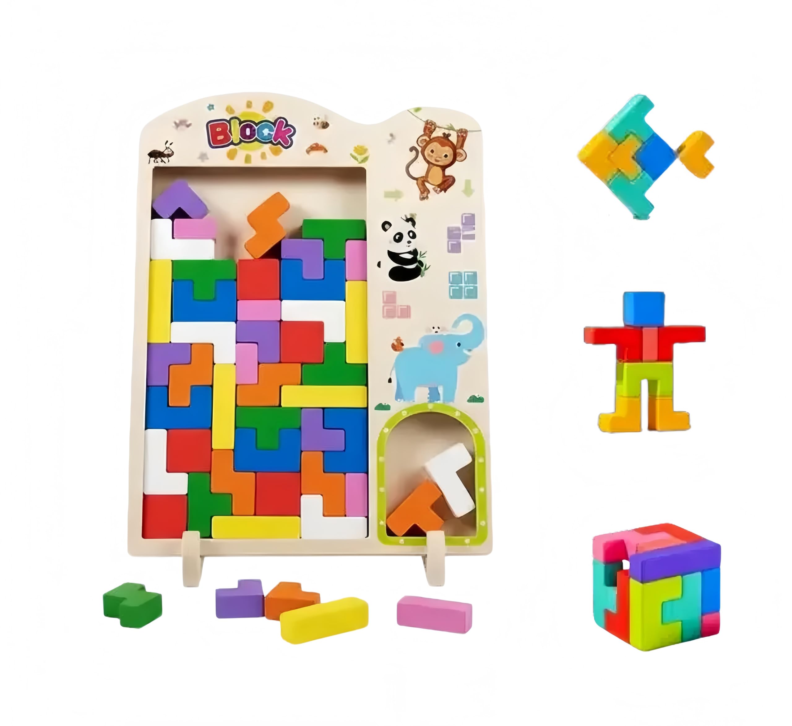 

JIAXIN Mini Tangram 3D Puzzle Jenga Educational Toy for Elementary School Chacha Puzzle Wooden Fun Brain Training for Ages Birthday Building Blocks -
