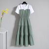 Sommer Große Größe Patchwork Lockeres Kleid Damen Kurzärmelig Gespleißt Rundhals Enganliegend Freizeit A-Linie Langes Kleid Feiertags Faltenkleidung