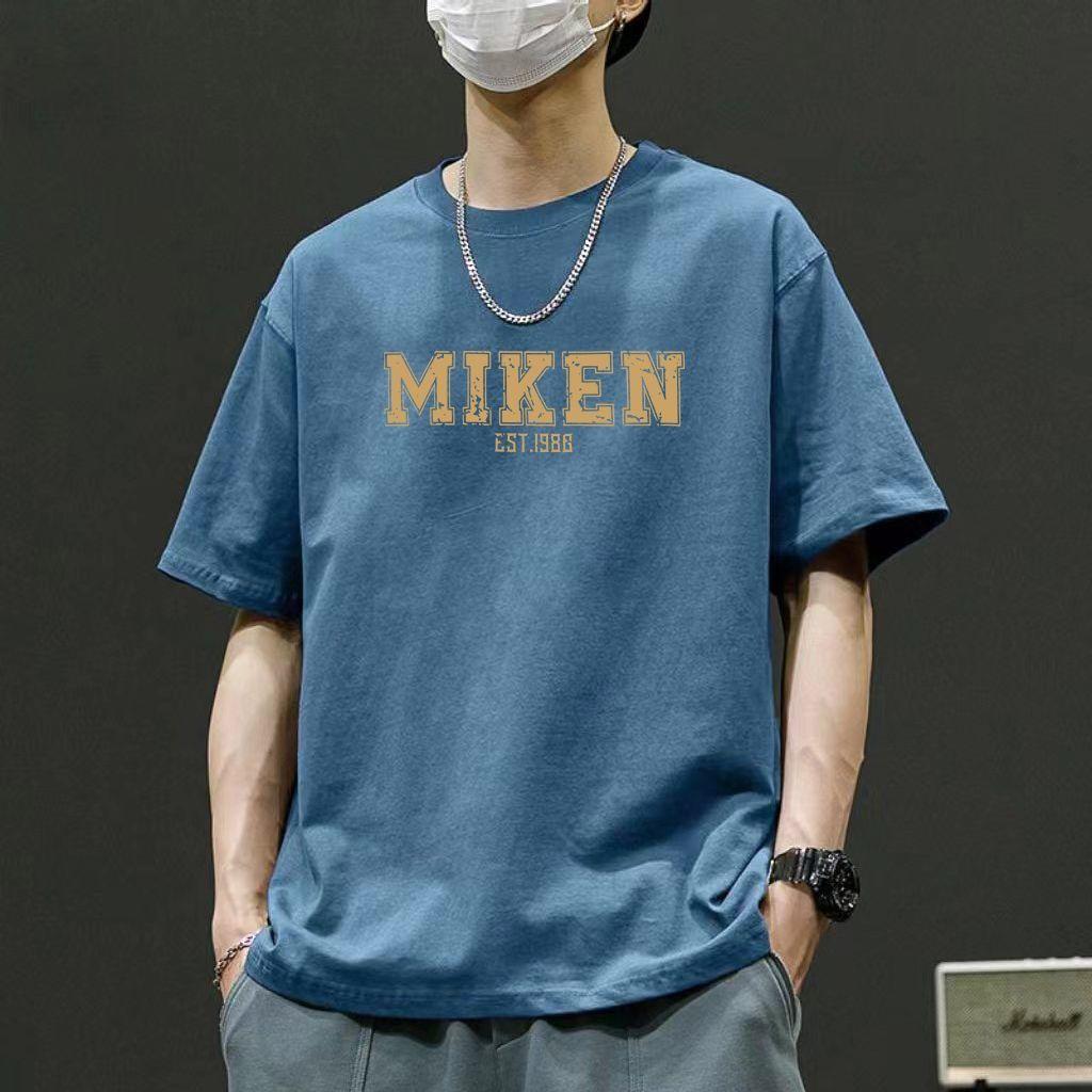 Miken Pattern Men's Pure Cotton T-shirt O-neck Short Sleeves Casual Tee