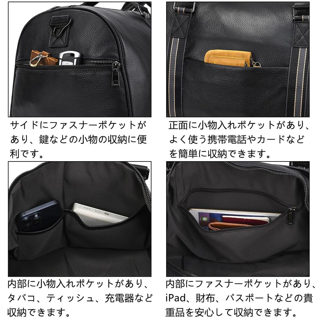 Genuine Leather Boston Bag for Large Day with Shoe Golf with Sports School Homecoming Black Men, Capacity, 1-2 Travel, Compartment, 2-Way, Carry-On,