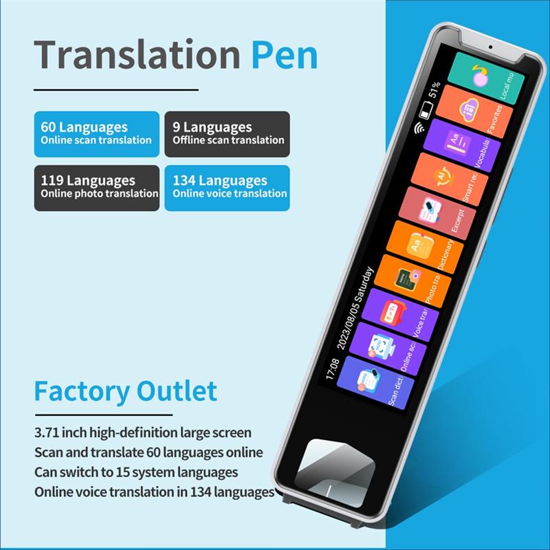 B03B-Scanner Translation Pen Offline Smart Language Voice Translator Machine 134 Languages Intelligent Translator Pen Durable Bl
