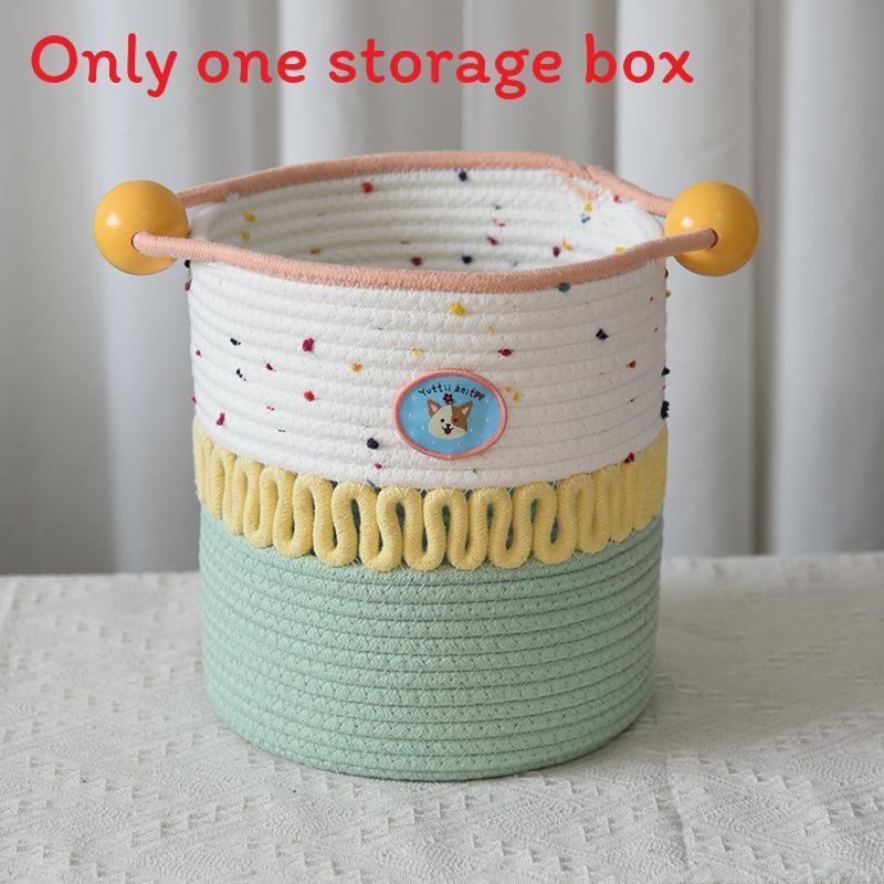 Cotton Woven Storage Basket With Colorful Dot Pattern For Dorm Room And Home Decor
