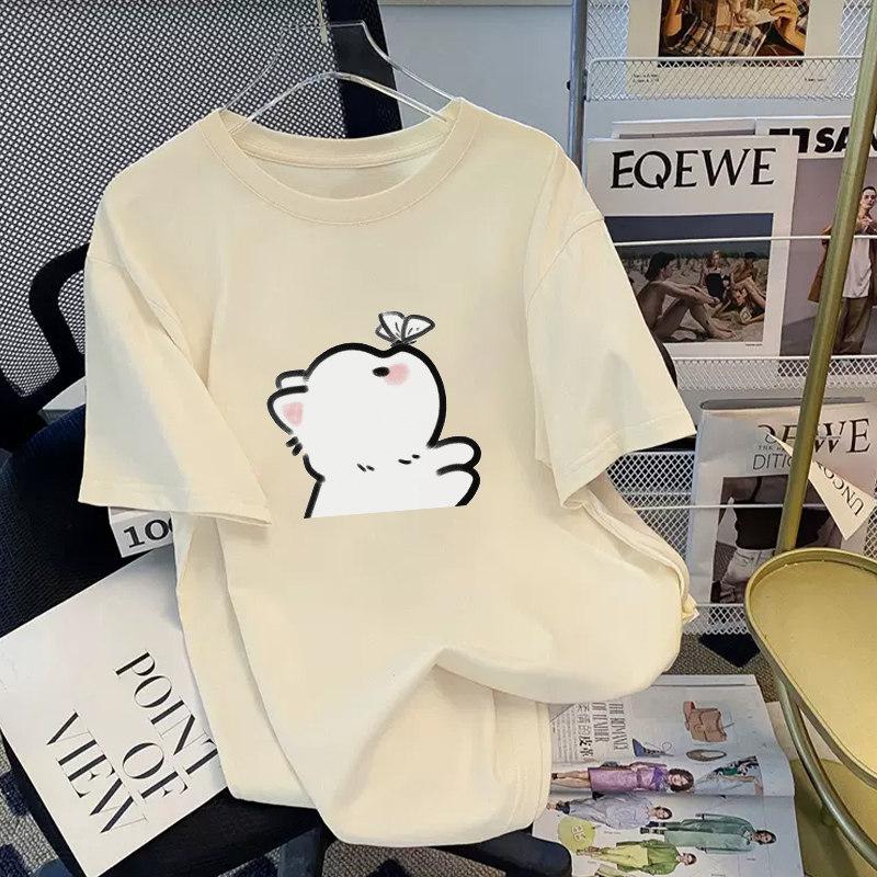 Women's Crew Neck Short Sleeve Graphic Tee Loose Fit Japanese Casual Cartoon Print T-Shirt