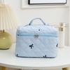 Floral Embroidered Bow Makeup Bag Large Capacity With Carry Handle For Daily Use