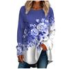 Women's Casual  Plus SizeLong Sleeved Round Neck Retro Flower Printing T-shirt Top Pullover