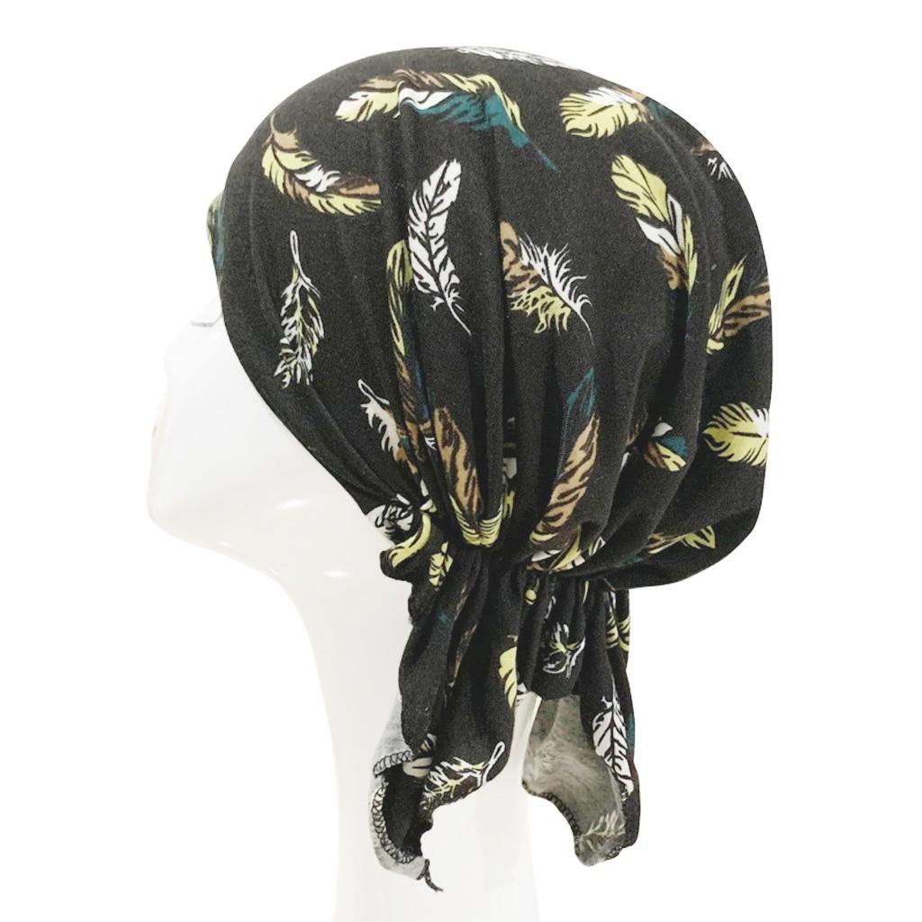 Kvinner India Muslim Elastisk Turban Print Cotton Hat Head Scarf Wrap