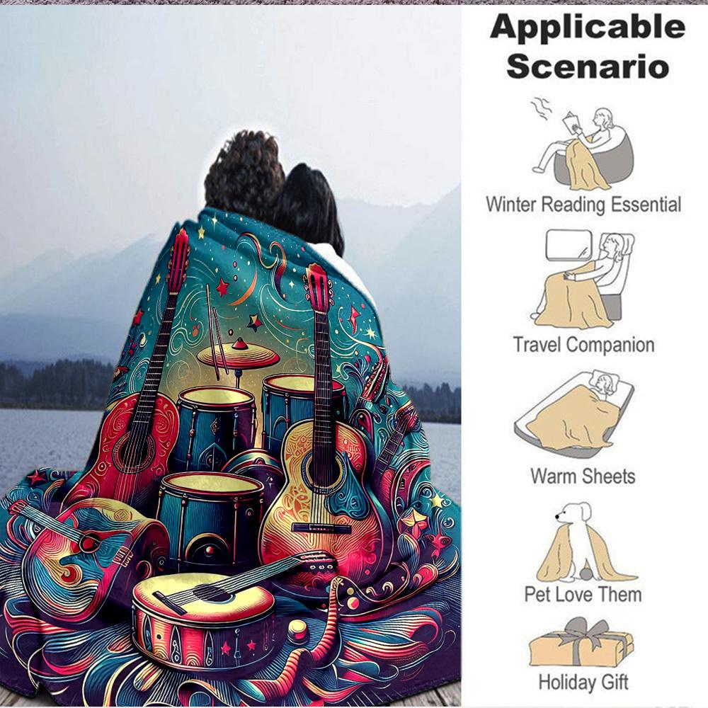 1pc Music Instruments Lightweight Flannel Blanket, Comfortable and Warm Blanket, for Office and Camping Sofa Bed, Livingroom133