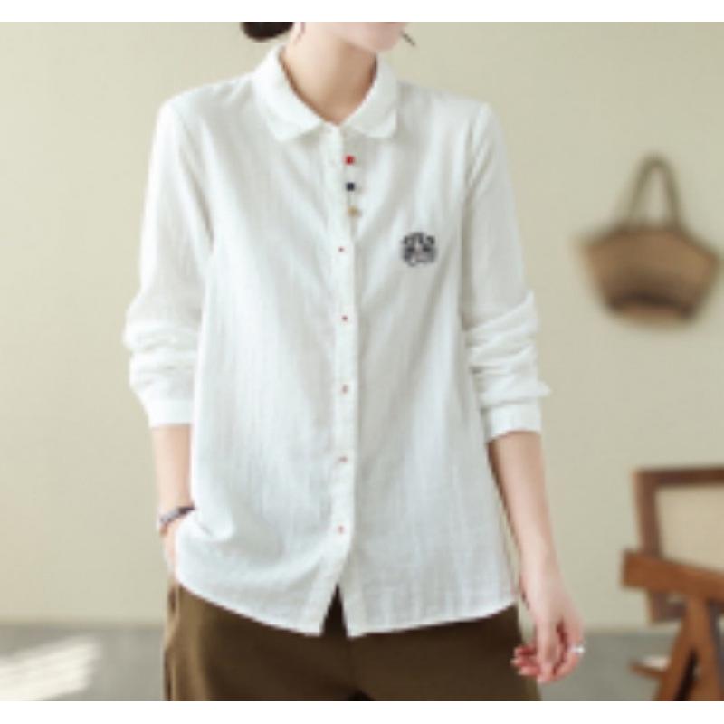 Women s Loose-Fit White Shirt with Cat Embroidery - 2026 Spring Chic Design Medium белый