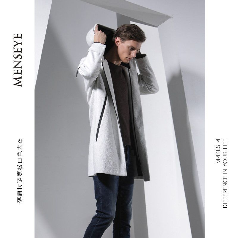Menseye White Mid-Length Autumn and Winter Coat