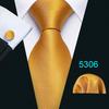 Barry.Wang Gold Black Jacquare Ties Fashion Set Hanky Cufflinks Neckties for Men Woven Silk