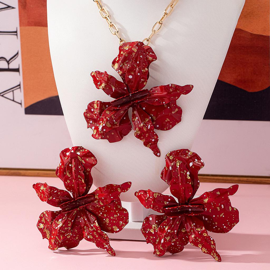 Εξατομικευμένο Υπερβολικό Κρεμαστό Κολιέ Σκουλαρίκια με Σχέδιο Λουλουδιού Γυναικεία Μόδα Street Shot Ακανόνιστο Πέταλο Κοσμήματα