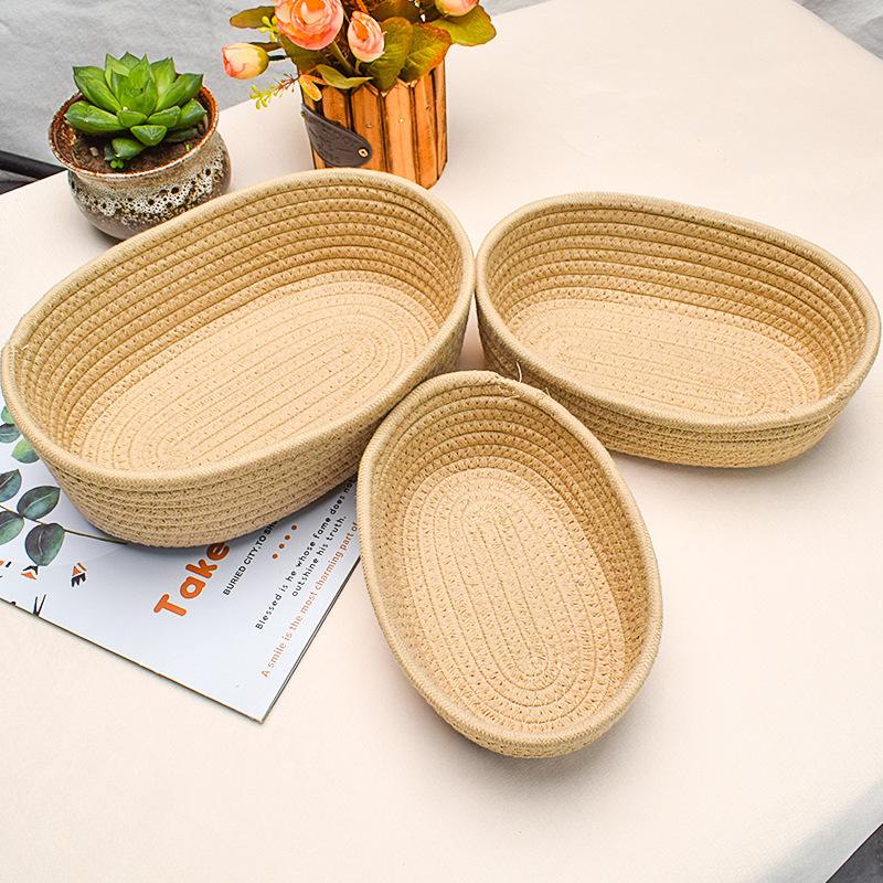 3PCS Cotton Rope Storage Basket Woven Nordic Oval Organizer Container Bins Decorative Desktop Storage Boxs for Clothes Books Towels Cosmetics