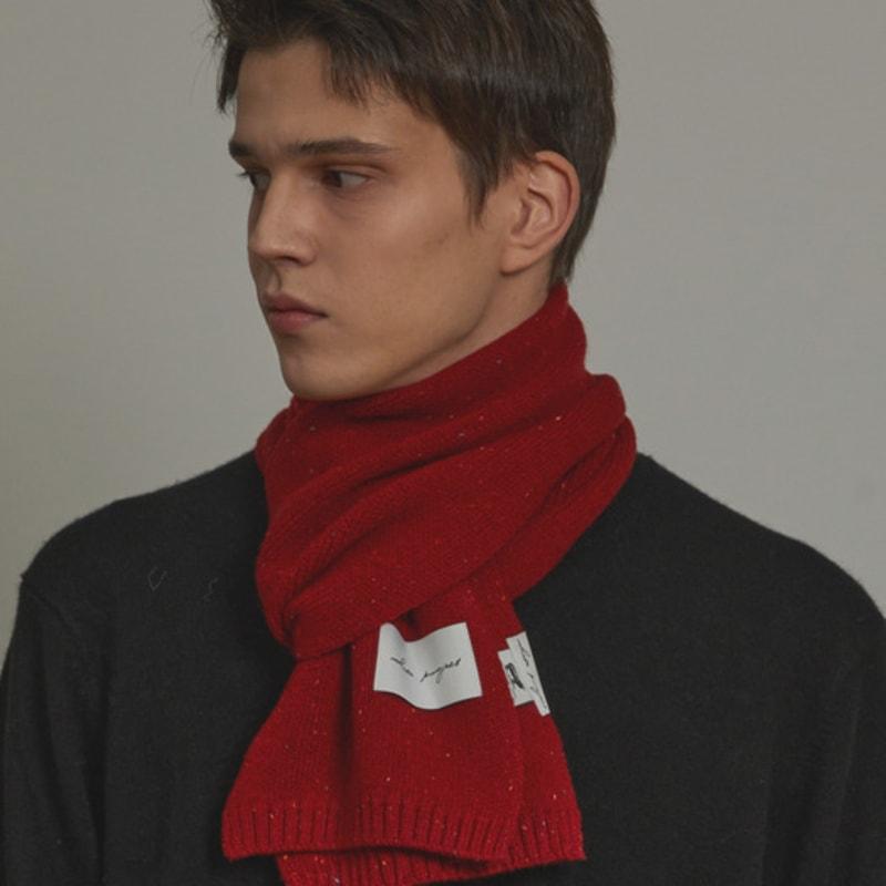 White Project MELANGE VIRGIN WOOL KNIT MUFFLER_RED