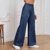 High Waist Wide Leg Denim Pants for Women Loose Fit Elastic Waistband Casual Straight Leg Trousers for Daily Wear