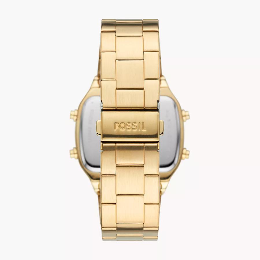 Fossil Retro Digital Gold Dial Gold Steel Strap Watch for Men - FS5843