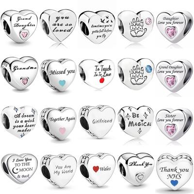 Heart Shape Copper Plating Love Heart Family Charm Fit Original Pendant Bracelet Making Diy Jewelry For Women Accessories