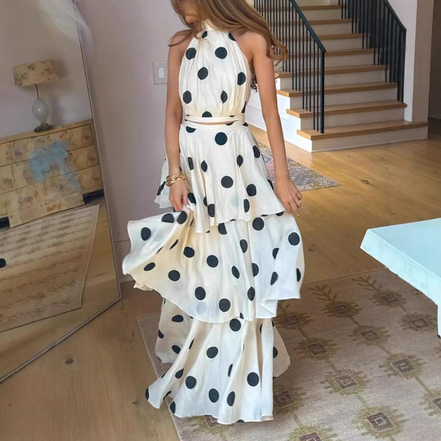 New Polka Dot Printed Coat and Dress Set
