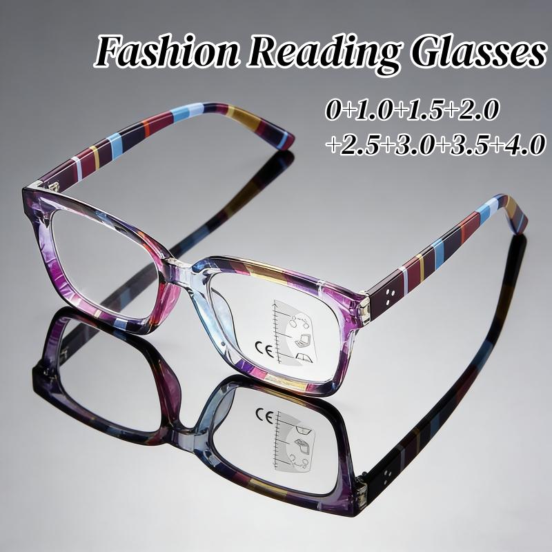 Fashionable Square Multifocal Glasses for Women Men Classic Casual Progressive Eyewear Unisex Trendy Stripe Far Sight Presbyopia