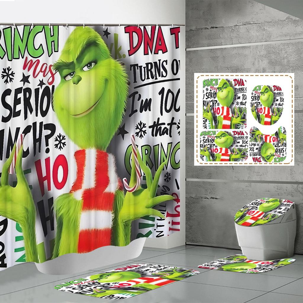 Christmas Waterproof Polyester Shower Curtain Mat Set Of Four