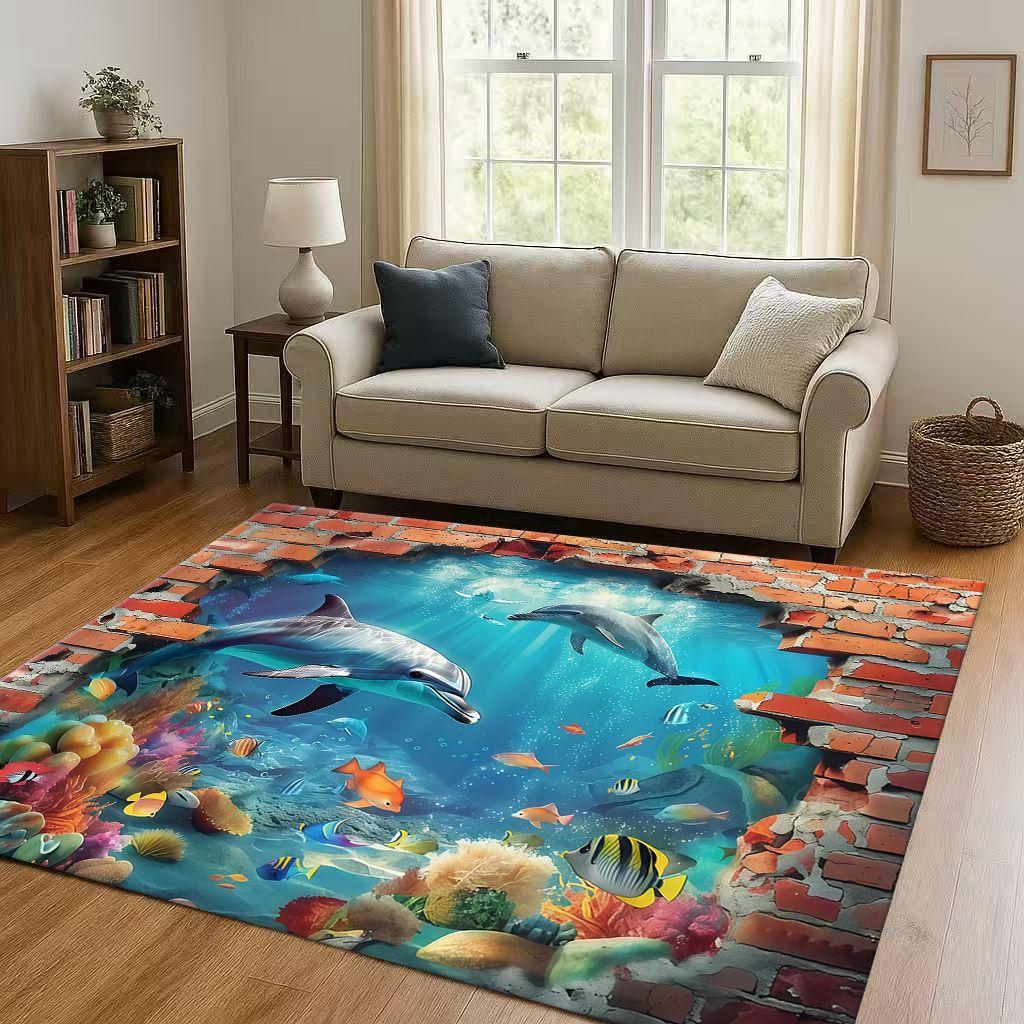New 3D Illusion Underwater World Breaking Wall Living Room Non Slip Area Rug Carpet for Bedroom Playroom Sofa,Home Decor Doormat