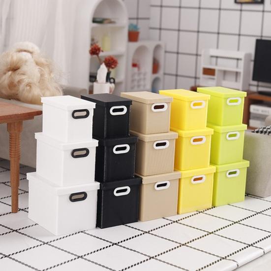 3Pcs/Set Simulation Storage Box 1:12 Miniature Scale Three-Piece Stacking Design Smooth Edges Safe Play Storage Organizer Dollhouse Accessory