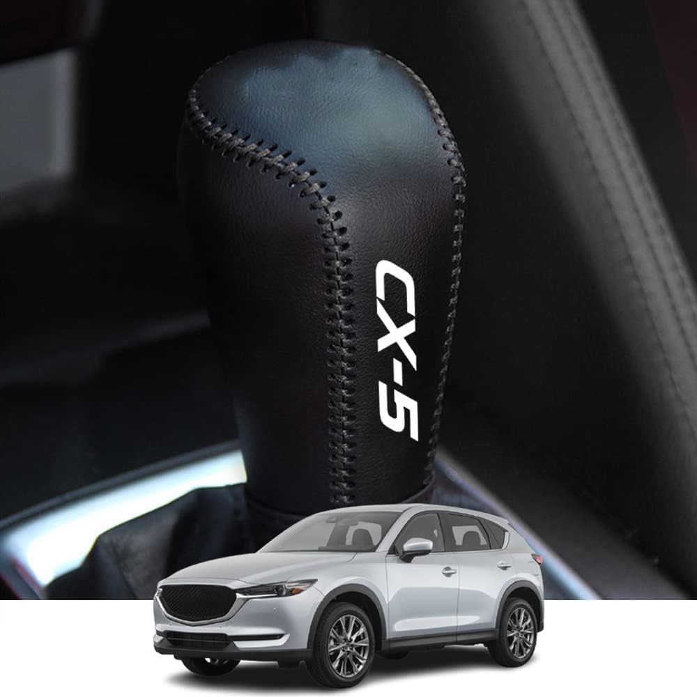 

Kakash Индивидуальные аксессуары для интерьера для Mazda CX-5 2017 2018 2019 2020 2021 2022 Кожаная накладка на ручку переключения передач Автоматическая, Чехлы на рычаг переключения передач Black Stitches