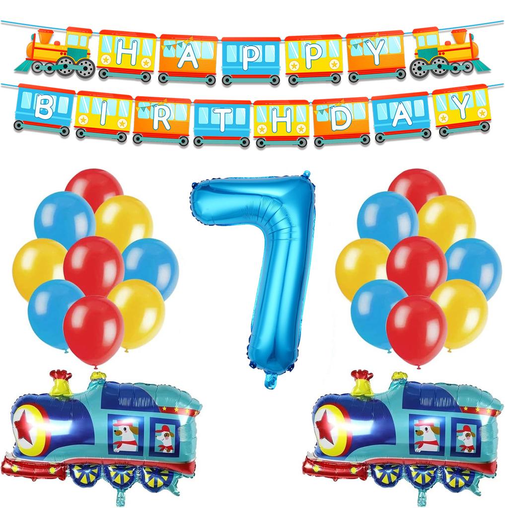 32-Zoll Blauer Digitaler Aluminiumfolienballon Zug Flagge Kindergeburtstagsfeier Arrangement 22-teiliges Set Cartoon-Form