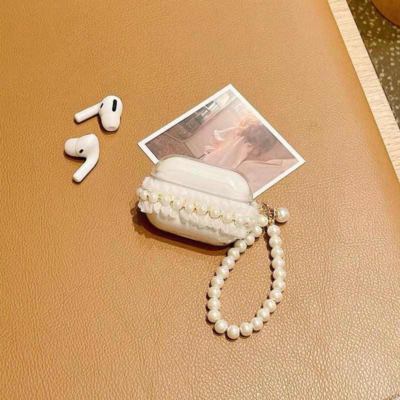 Airpods1/2Nd Generation Protective Case Transparent Lace Creative Airpodspro 3Rd Generation Bluetooth Headset Case Pearl Chain Airpods 1st generation/2nd generation
