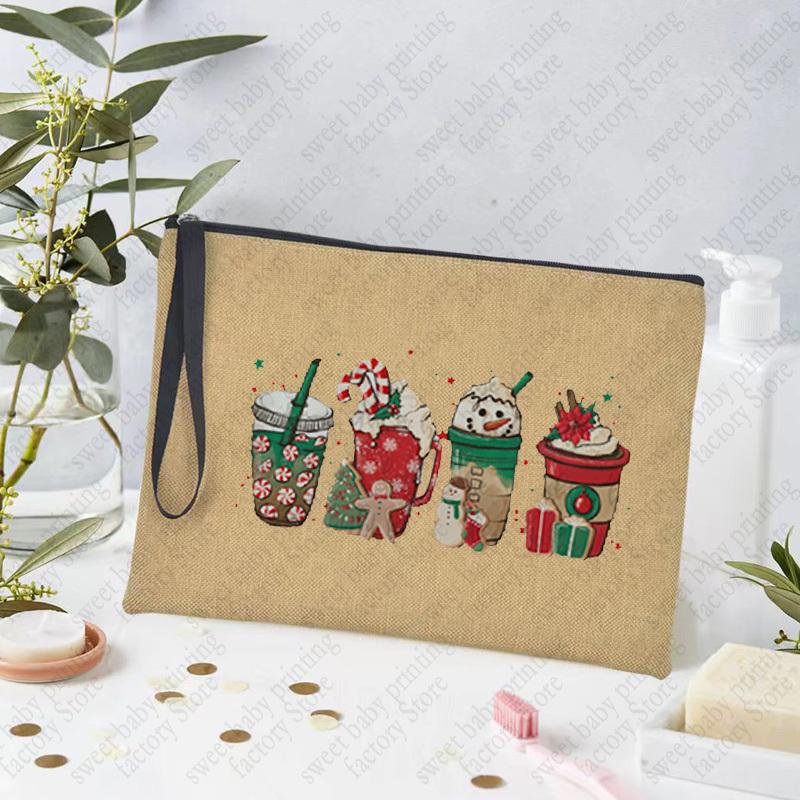 Merry Christmas Linen Storage Supplies Bags Travel Lipstick Bag Xmas Ornament Pouch Toilet Makeup Bolsas for Coffee Enthusiasts