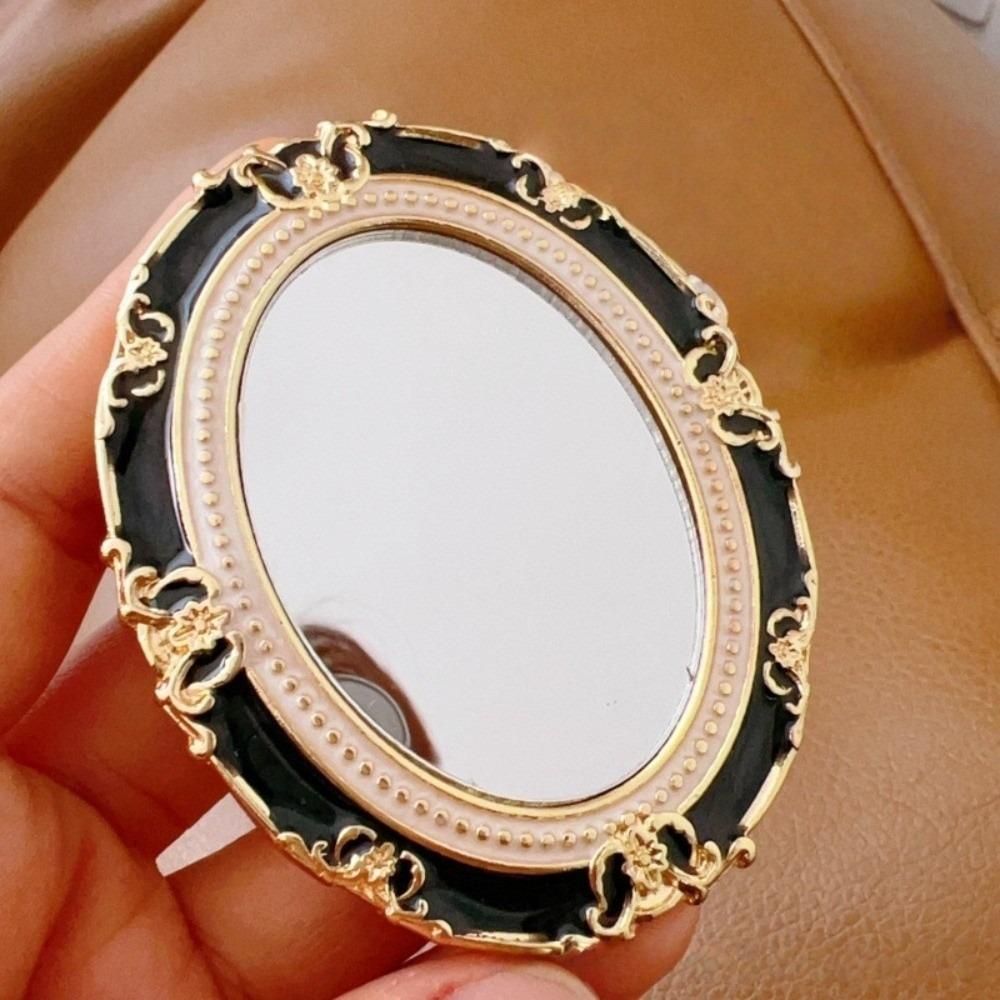 Mini Enamel Makeup Mirror Metal Frame Crystal Bow Mirror Lolita Embossment Mirror  Student Use