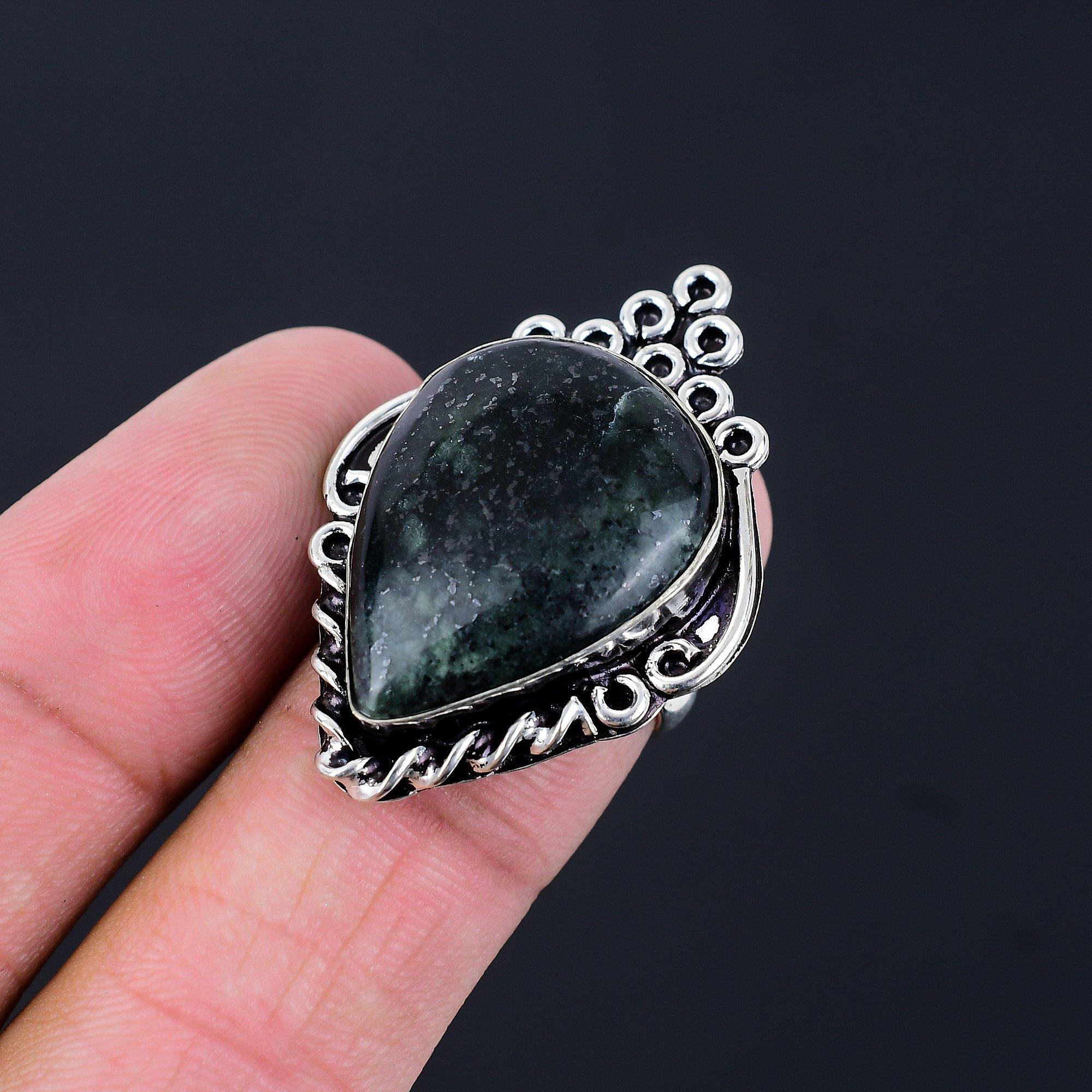 

Sterling Silver Nepharite Gemstone Mother Promise Statement Art Deco Ring US 6.5 6.5