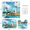 4 Pcs Shower Curtain Sets, Boat Lighthouse Ocean Waterproof Blue Bathroom Sets with Non-Slip Rugs, Toilet Lid Cover and Bath Mat, Accessories Modern